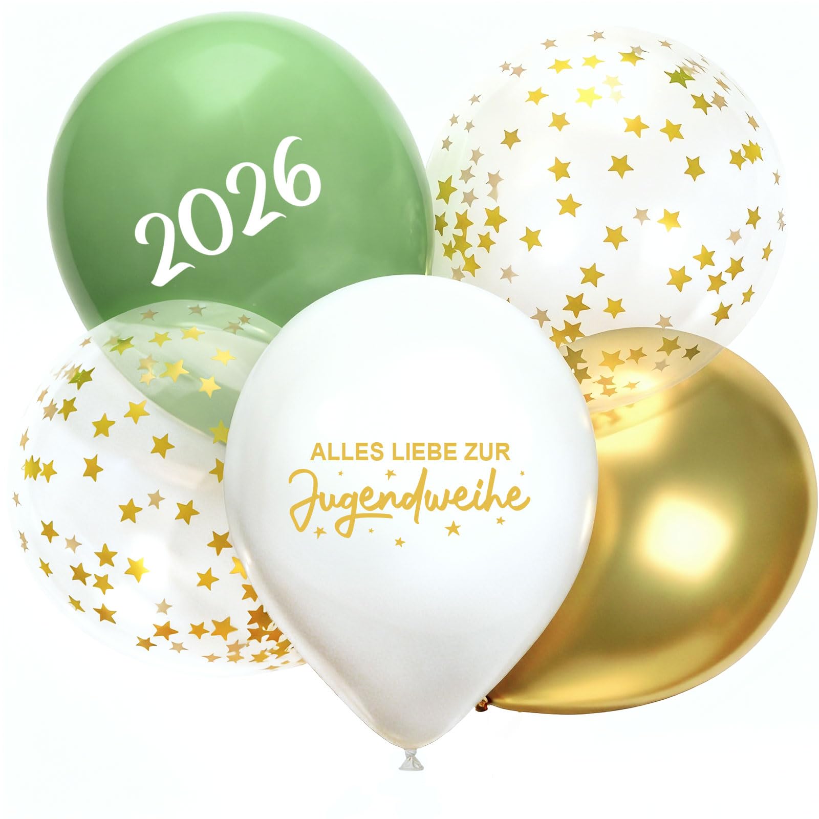 COMOOKA Jugendweihe Deko Junge & Mädchen - 24 Stück Luftballons Jugendweihe 2026 Ballon Grün, Gold & Weiß - Hängende Dekoration für Jugendliche (12 Zoll)