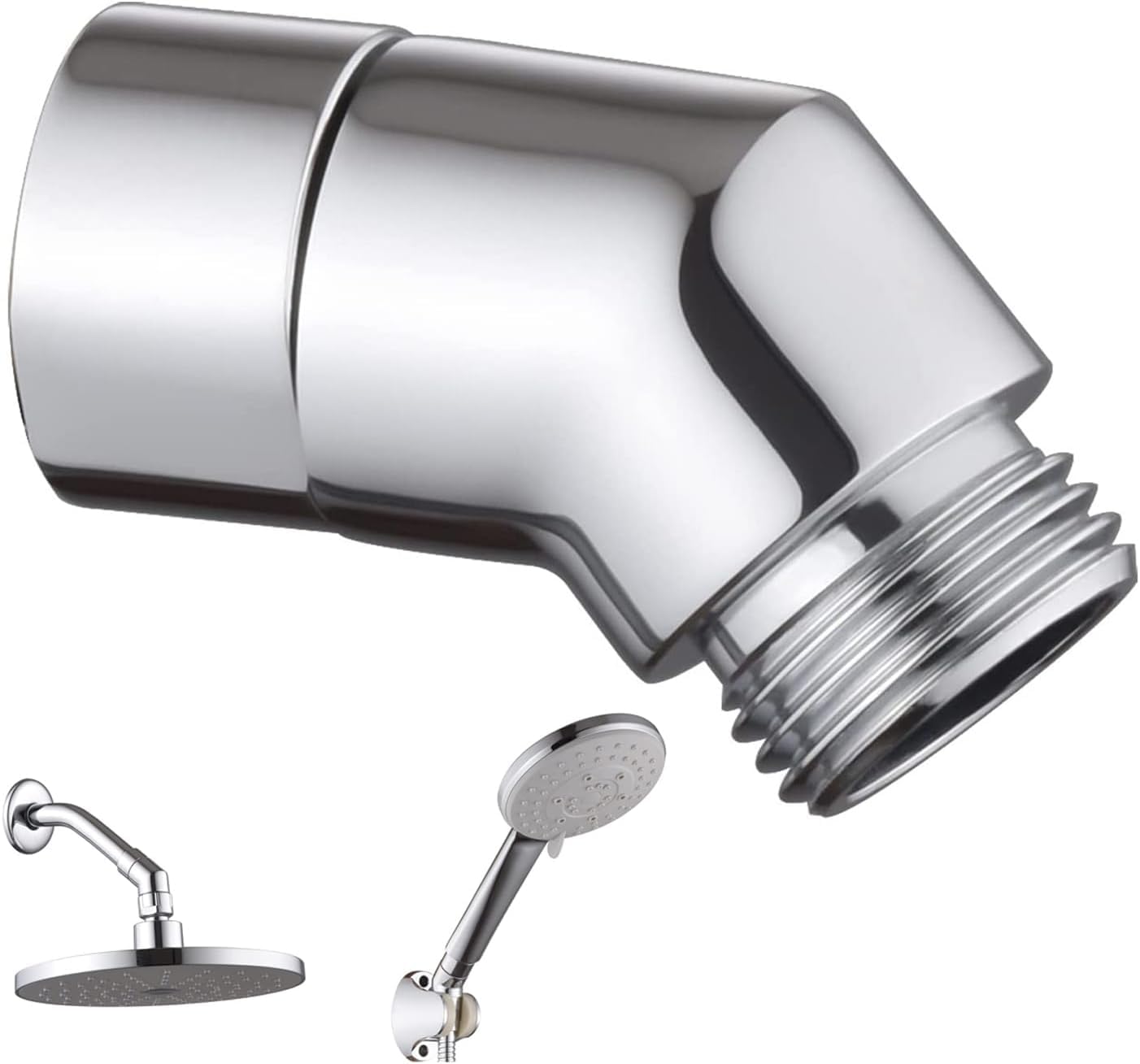 Solid Brass 135 Degree Shower, Elbow Adapter with G1/2" Extension Arm Connector - Chrome Finish, Spinnable for Shower Head