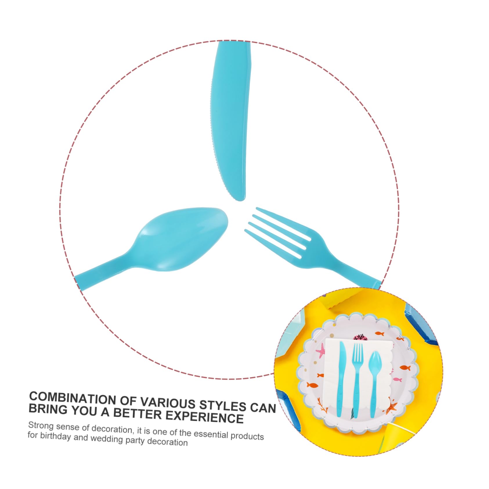 Didiseaon 1set Disposable Plastic Cutlery for Birthday and Celebration Parties Forks Spoons Mermaid Design for Easy Cleanup and Festive Tableware