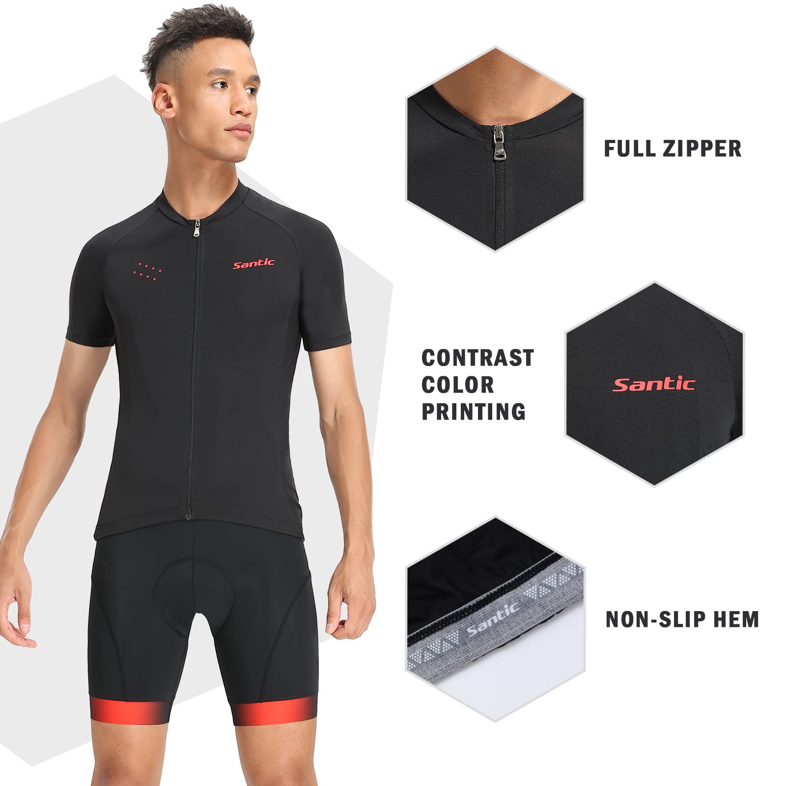 Santic Maillot Ciclismo Hombre Ciclismo Bicicleta Bici Jersey Ciclista