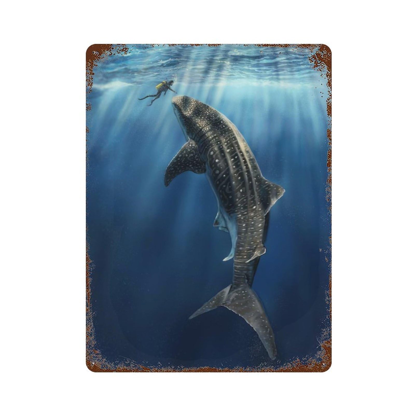 Rust Effect Whale Shark Weathered Tin Sign 15.7"x11.8", Shabby Chic Decor for Cafe, Home Bar And Lounge Decor
