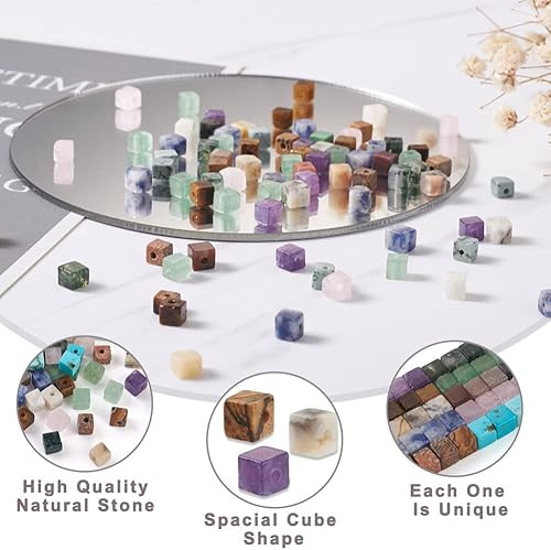 Miniatura 3 de Craftdady 200 cuentas de piedras preciosas mixtas naturales de 0.157 a 0.197 pulgadas, cuentas de piedra cuadrada de 10 estilos, cuentas