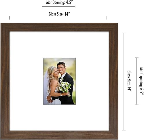 Miniatura 2 de Americanflat Marco de fotos de boda de nogal de 14 x 14 pulgadas para fotos de 5 x 7 pulgadas con vidrio pulido