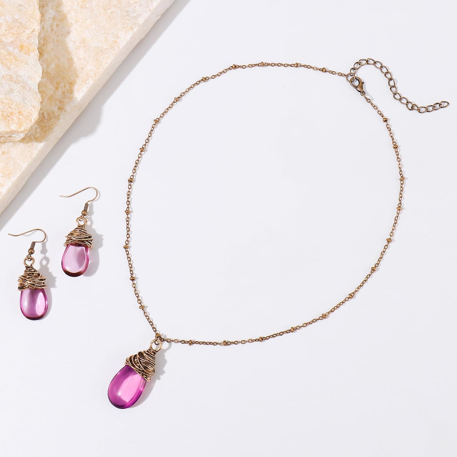 Coiris Brown Jewelry Set for Women Boho Water Drop Necklace and Earrings Set Bohemian Vintage Lantern Pendant Western Dangle Jewelry Gift for Her - Image 4