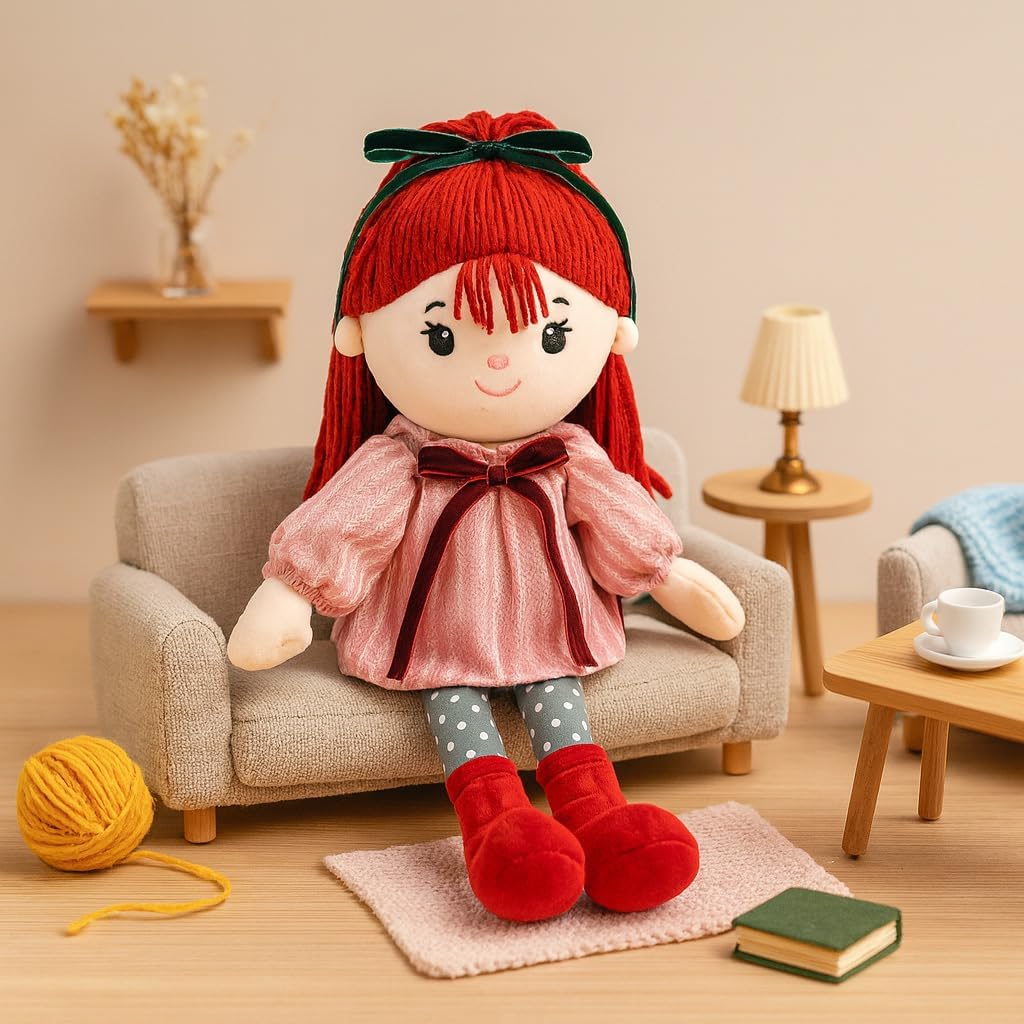 Soft Baby Doll Toys (16'') Baby Rag Doll for Girls Birthday Gifts Cuddly Plush Toys for Toddler Kids (Red) - Image 3