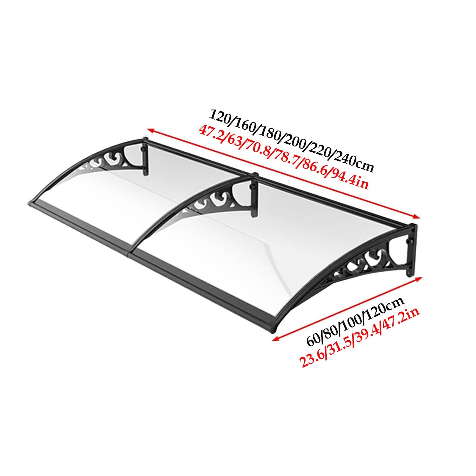 Aluminiowy baldachim na drzwi wejściowe z poliwęglanu, markiza na drzwi, ochrona przed słońcem, ochrona przed promieniowaniem UV, deszczem, śniegiem, 60 x 180 cm