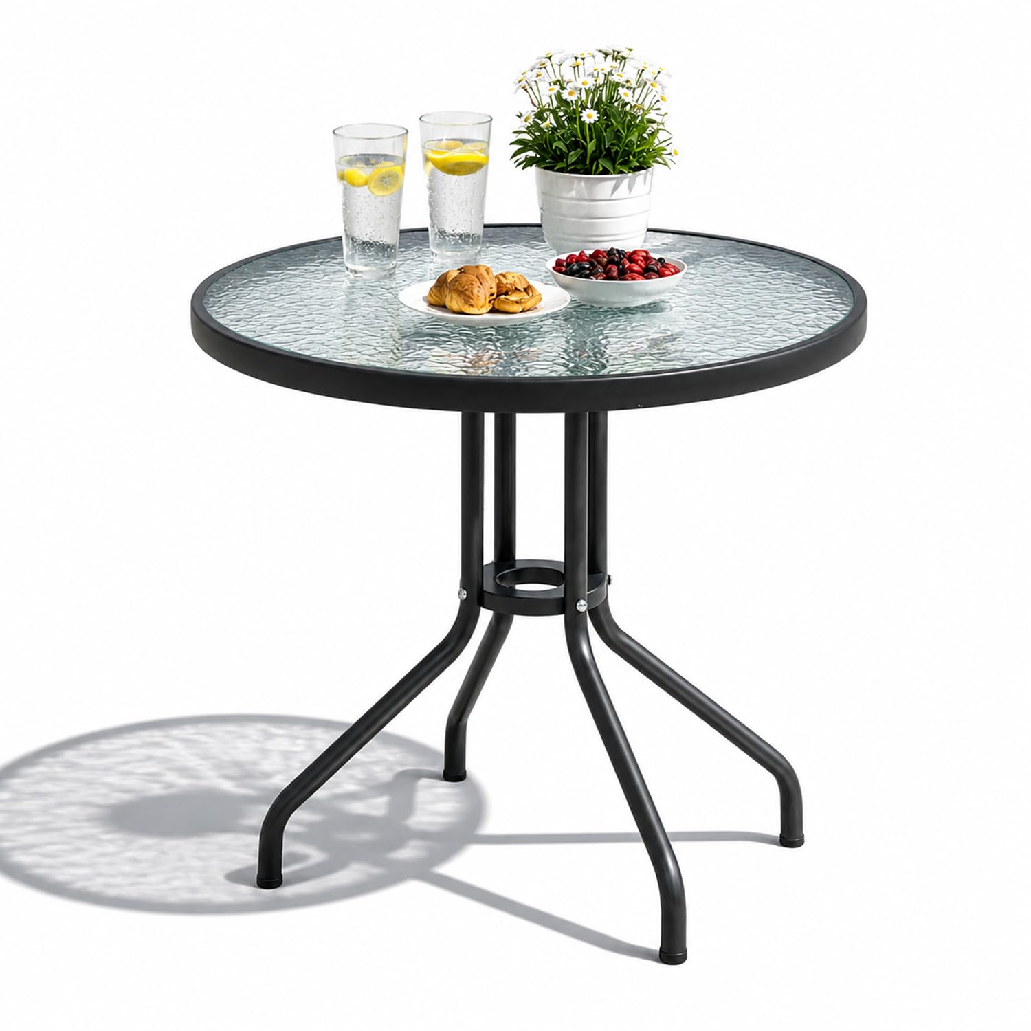 Mojawo Tavolo da giardino in vetro e metallo, rotondo, Ø 60 x 70 cm, antrhrazit/grigio scuro
