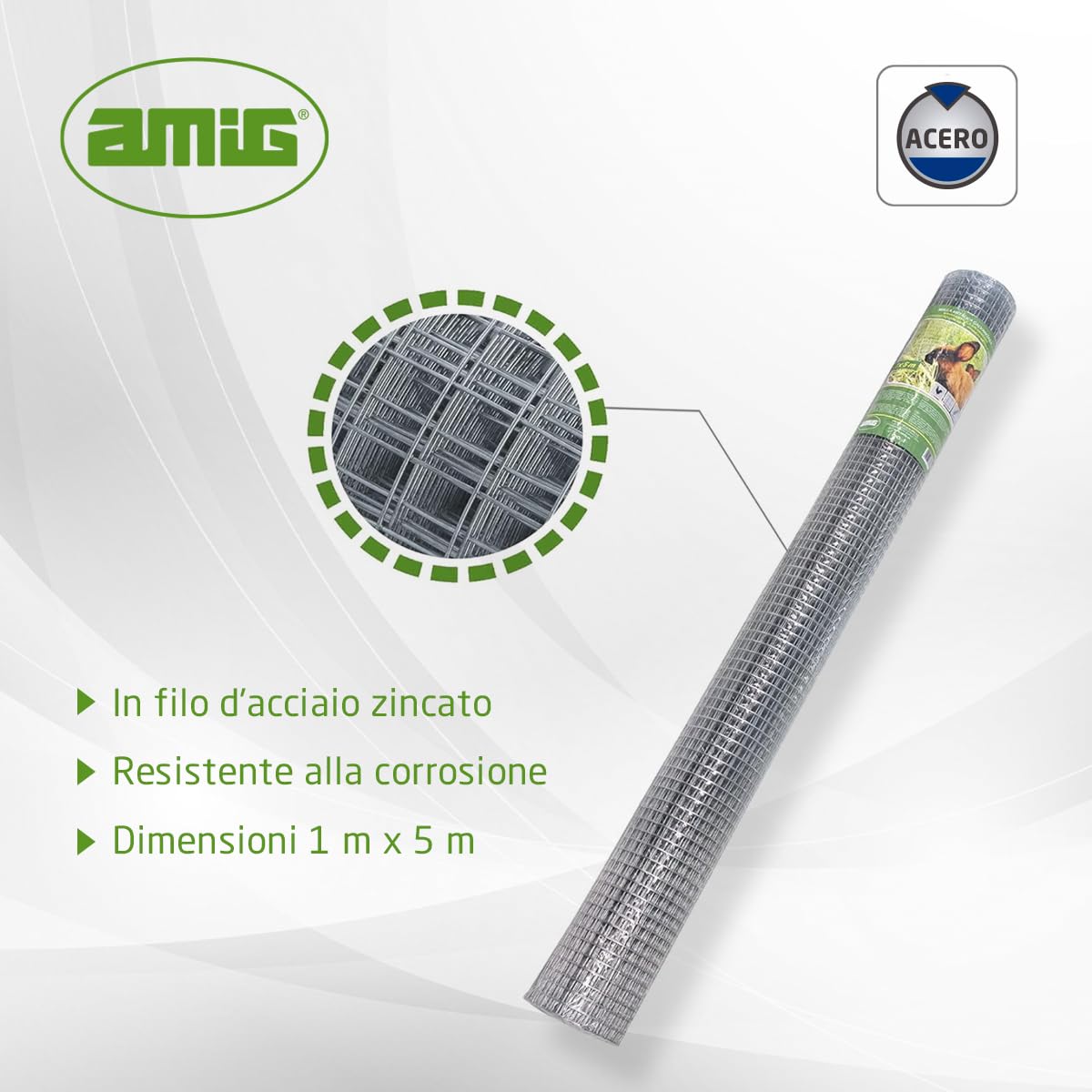 Amig - Rete Metallica Zincata Quadrata | Realizzato in acciaio zincato | Misure: 1 mx 5 m | Ideale per applicazioni di pollame, agricoltura, giardinaggio ed edilizia