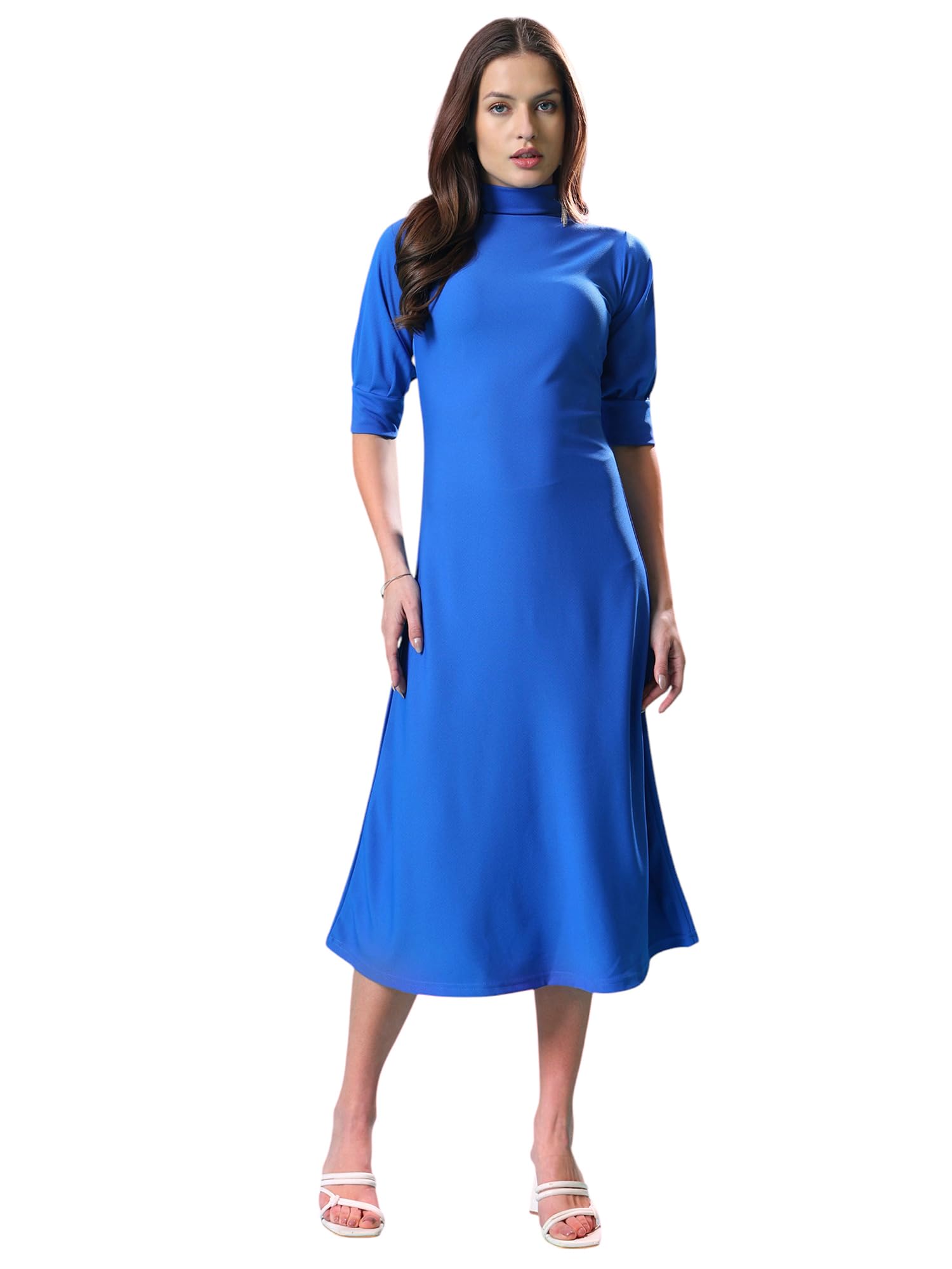 Purvaja Womens A-Line Knee Length Dress (Bely-130_Blue_X-Large)