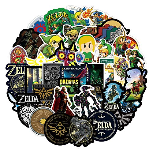 Sticker Junkies The Legend of Zelda Lot de 50 autocollants en vinyle Vsco pour ordinateur portable, voiture, bouteilles d'eau, bagages, scrapbook ordinateur, Nouvel An, enfants, adultes