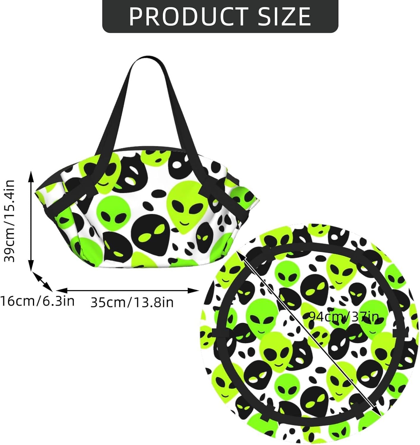 Alien Cartoons (1) Pattern Foldable Camping Tote Bag Picnic Blanket Bag Portable Beach Mat Tote Waterproof Outdoor Picnic Mat Carry Bag