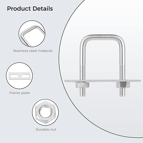 Miniatura 3 de Perno cuadrado en U, pernos en U cuadrados de acero inoxidable con tuercas y placa de marco para remolques de automóviles, lanchas de esquí o