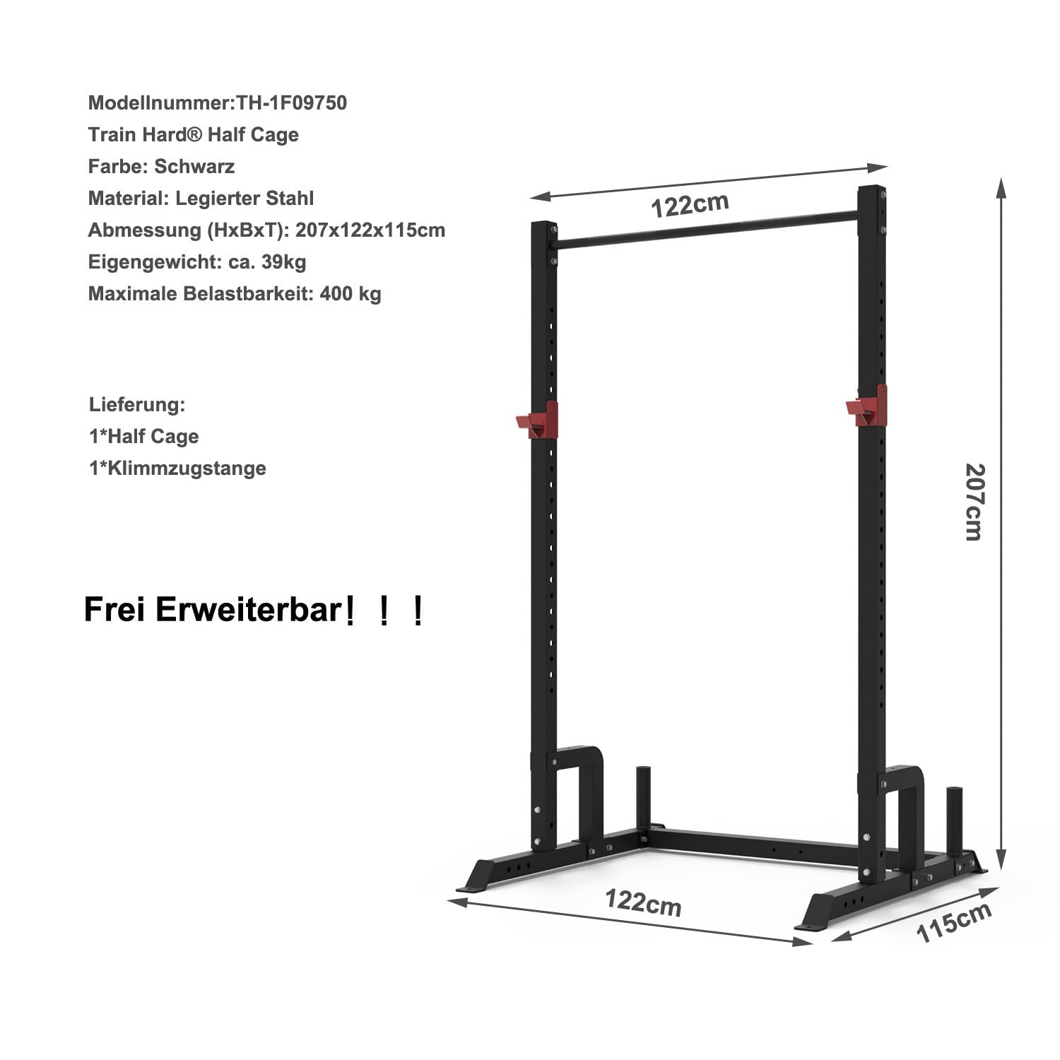 Train Hard® Frei kombinierbare Half Cage Kniebeugeständer Squat Rack Power Rack Smith Machine Multipresse Modell 2024
