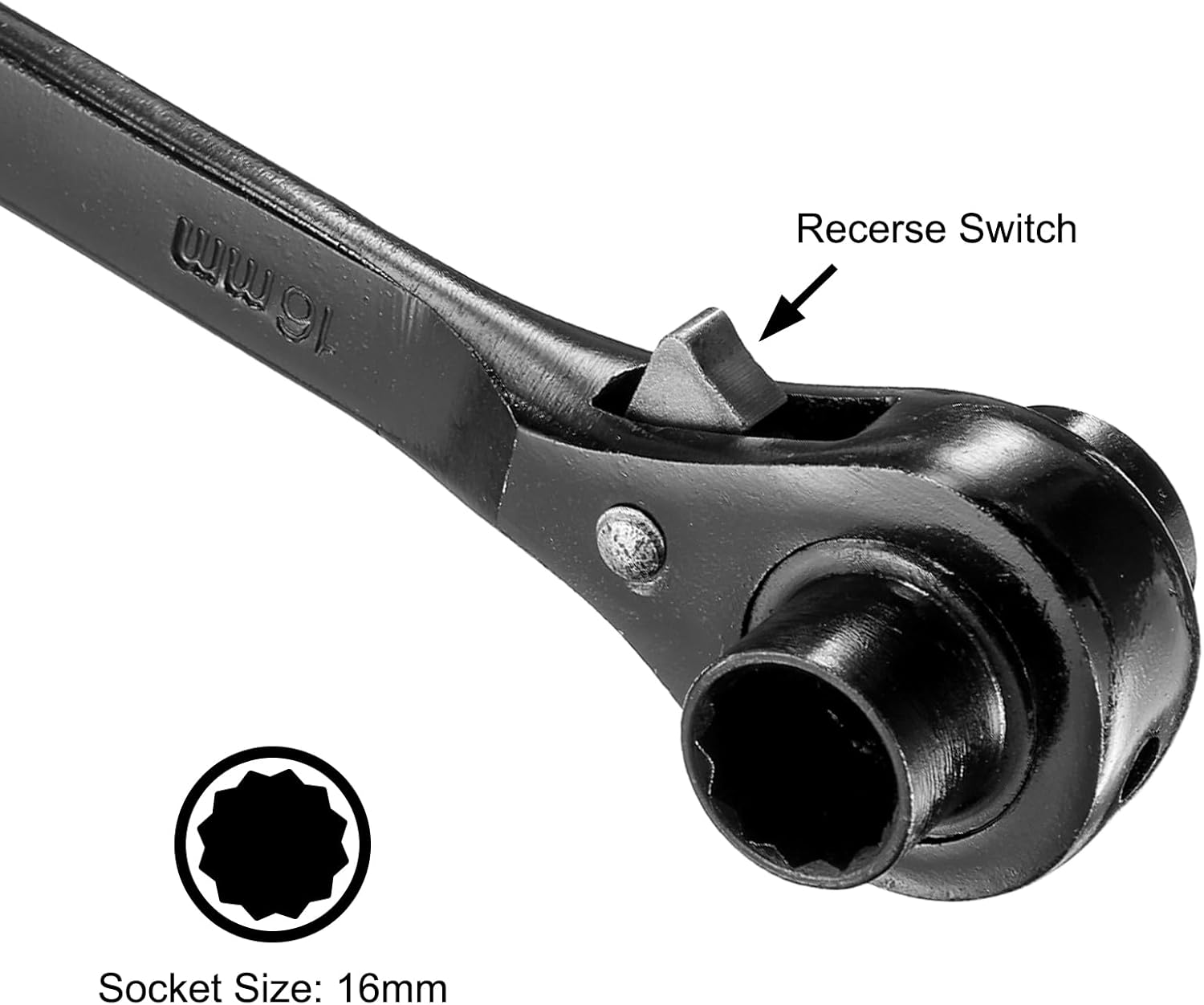 uxcell 16 x 18mm Hexagon Scaffold Podger Ratchet Spanner Ratcheting Socket Wrench Tool (Black)