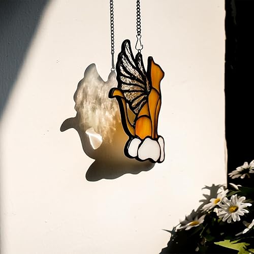 Miniatura 3 de Regalos conmemorativos de gato con alas de arco iris de ángel, atrapasoles de gato naranja, atrapasoles de cristal manchado para colgar en la