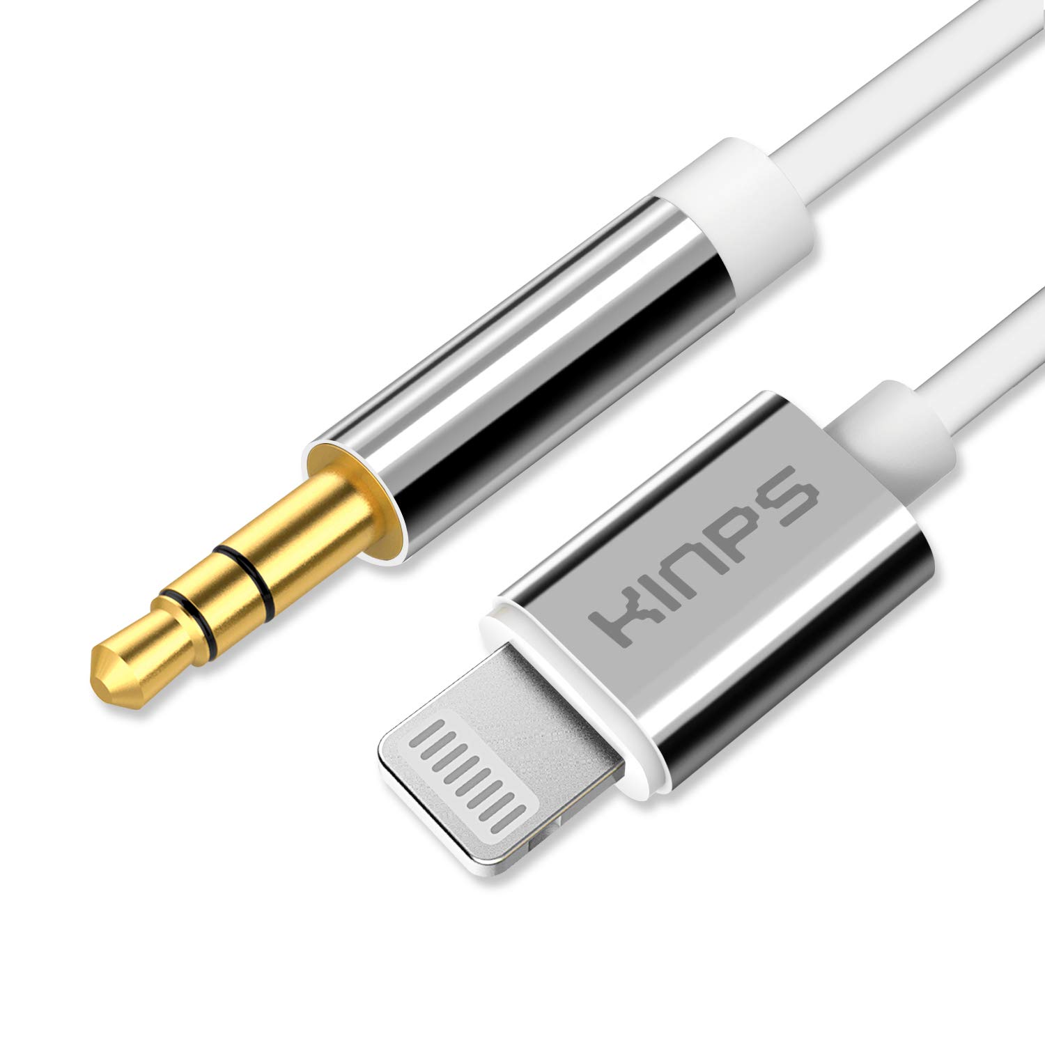 KINPS MFI Certified Lightning to 3.5mm Male Aux Cable, (4FT/1.2M) Audio Cord Compatible with iPhone 11 Pro Max/11 Pro/11/Xs/XR/X/8 Plus/8/7 Plus/7, Car Stereo, Home Stereo and More, White