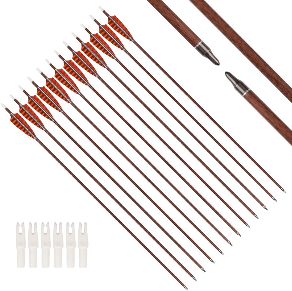 Turkey Feather Carbon Arrows Spine 400 Archery Arrows for Recurve Bow Screw in Tips 30 inch (12pcs)