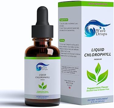Liquid Chlorophyll Premium Drops Peppermint Flavor, Alcohol Free & Gluten Free Dietary Supplement 2 Fl Oz (59ml)