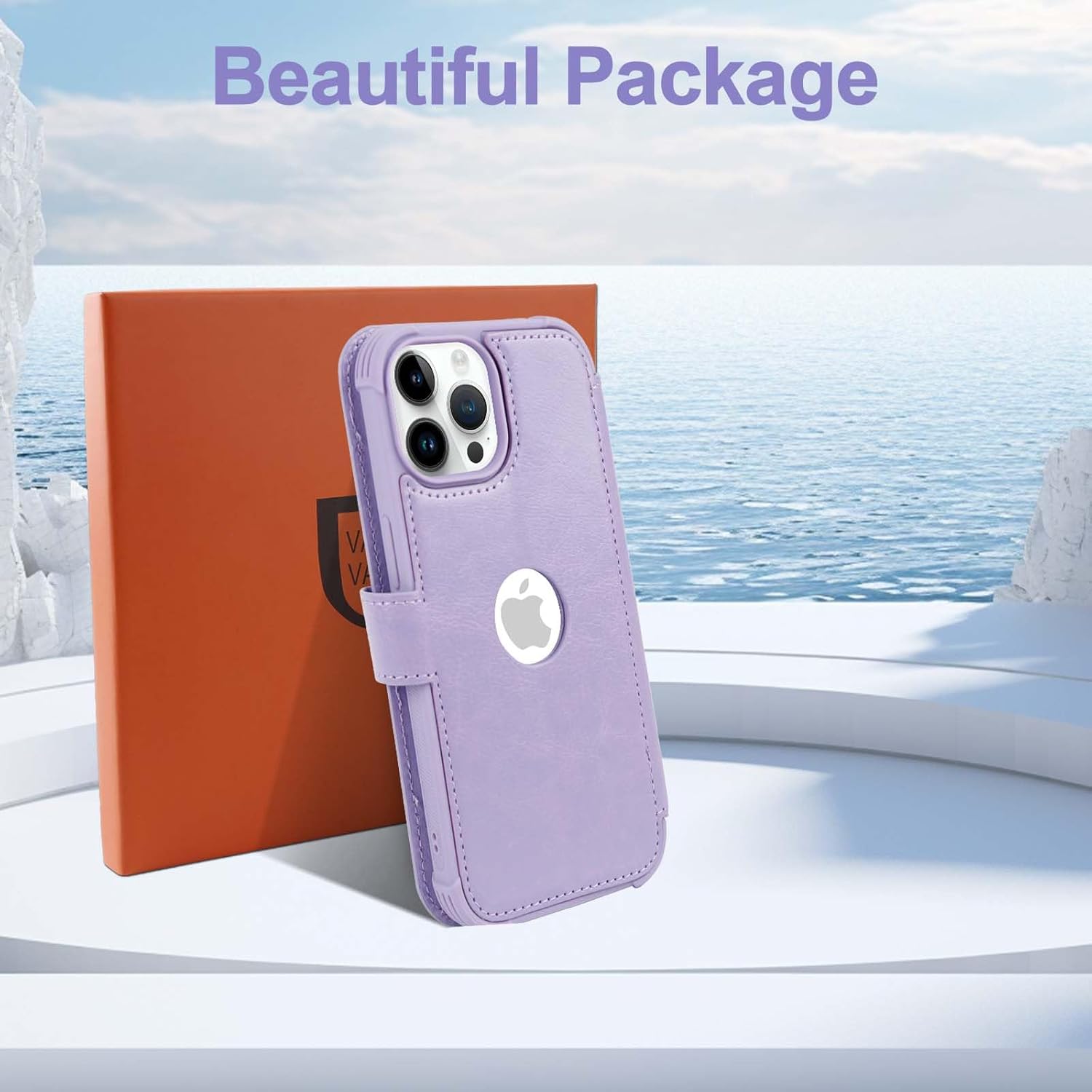 VANAVAGY Compatible for iPhone 14 Pro Max Wallet Case for Women Men, PU Leather Flip Cover with Wrist Strap for Wireless Charging with RFID Blocking Card Holder Screen Protector,Clove Purple