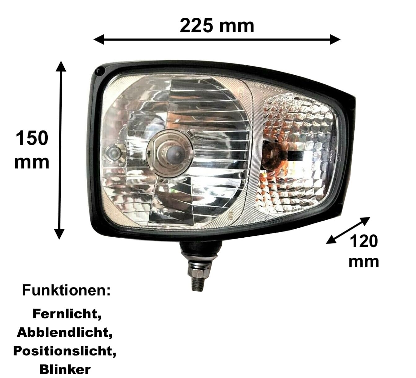 2 faros principales H4 alemán DT04-6P para tractor (fijación lateral, bombillas de 12 V)