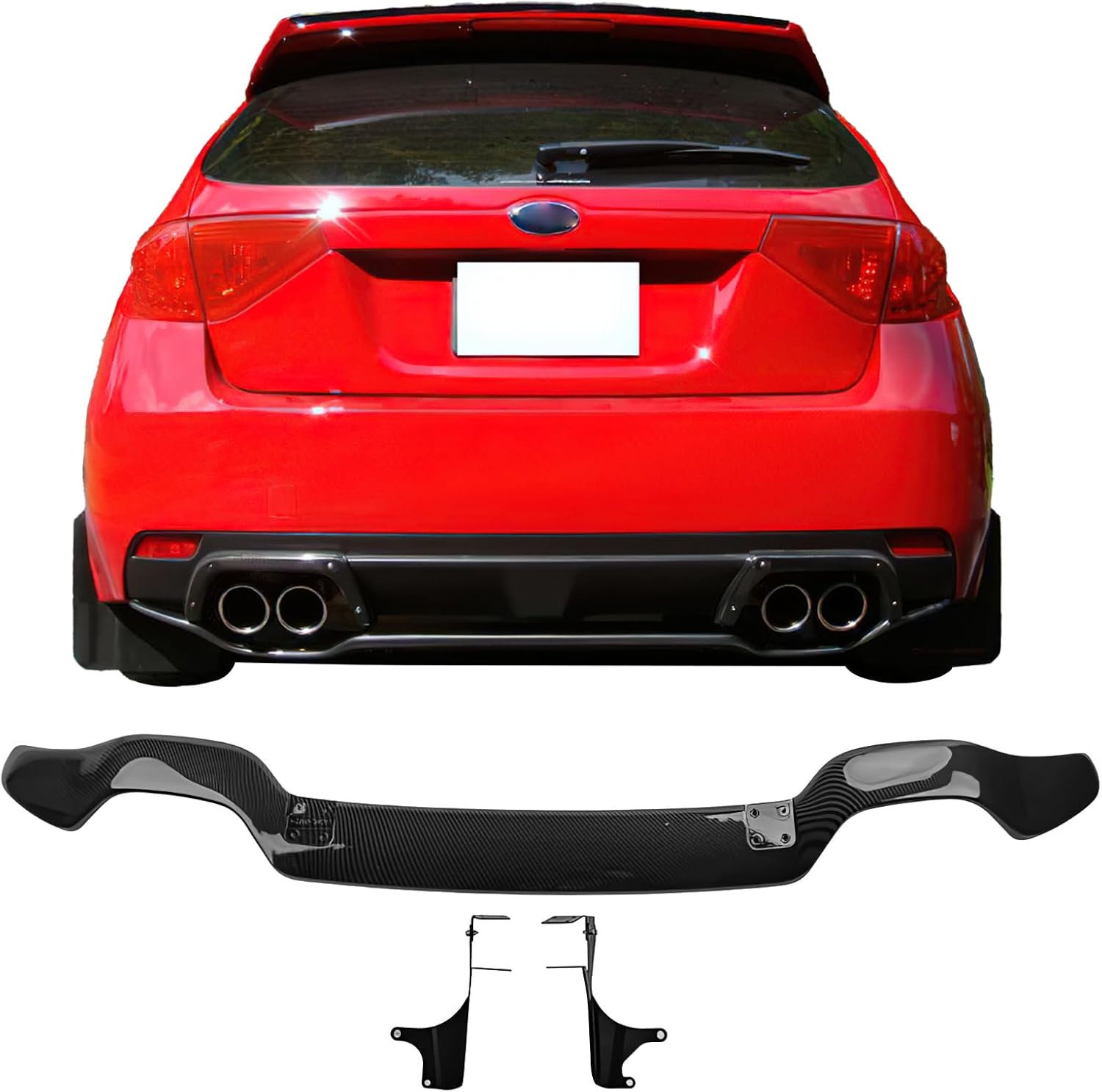 IKON MOTORSPORTS Rear Diffuser, Compatible with 2008-2014 Subaru Impreza WRX STI 5Dr, STI Style Gloss Black ABS Rear Bumper Lip Protector, Air Dam Chin Splitter Molding