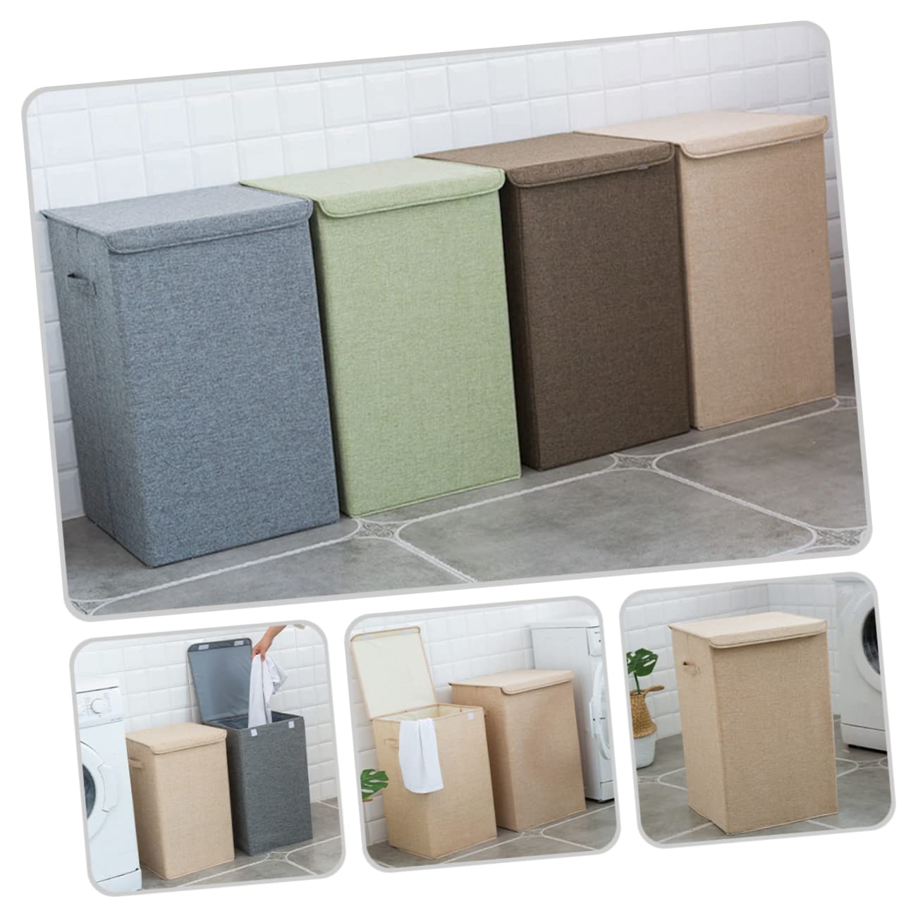 Cabilock Cesto Portabiancheria Beige Coperchio, Lavabile e Portatile, Capacità Media per Piccoli Spazi tra Lavatrice e Asciugatrice