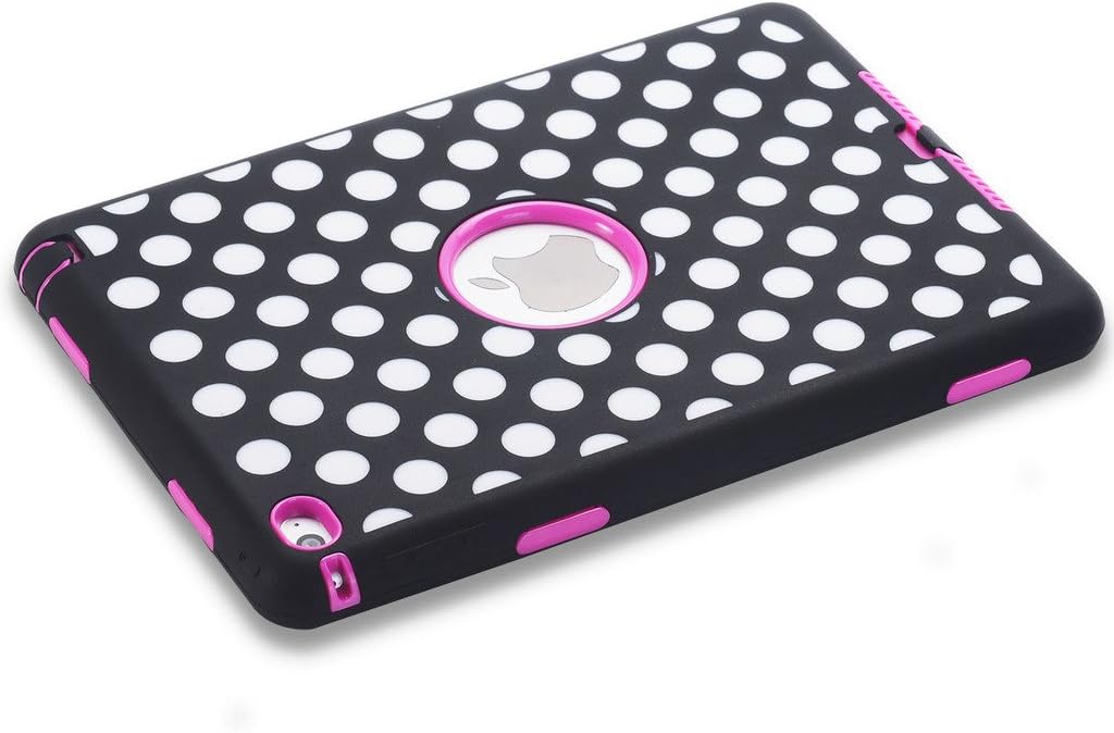iPad Mini 4 Case A1538/A1550, Hocase Rugged Hybrid Double Layer Shockproof Protective Hard Rubber Case for Apple iPad Mini 4 Retina - Polka Dot/Deep Pink