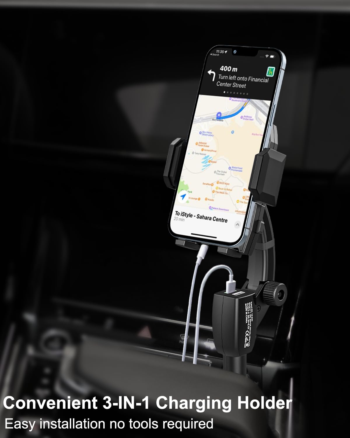 Cigarette Lighter Car Phone Holder Charger, Dual USB Fast Charging Cell Phone Mount for Car Charger with Adjustable Arm & 360° Rotating Car Mount for iPhone 16 15 14 13 12 11 Android, All Smartphones