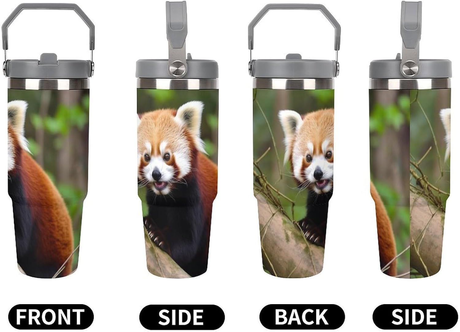 30oz Insulated Tumblers with Top Handle, Stainless Steel Little Red Panda Car Cup with Straw for Gift, Leak-Proof Double Wall Vacuum Travel Mug, Personalized Water Bottles White