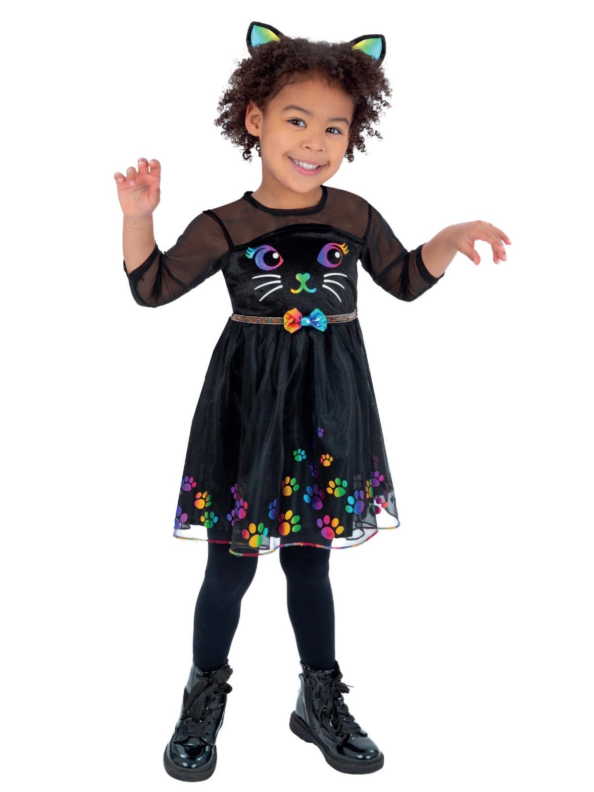 Smiffys Unisex Infant Black, Multi Rainbow Cat Costume Toddler