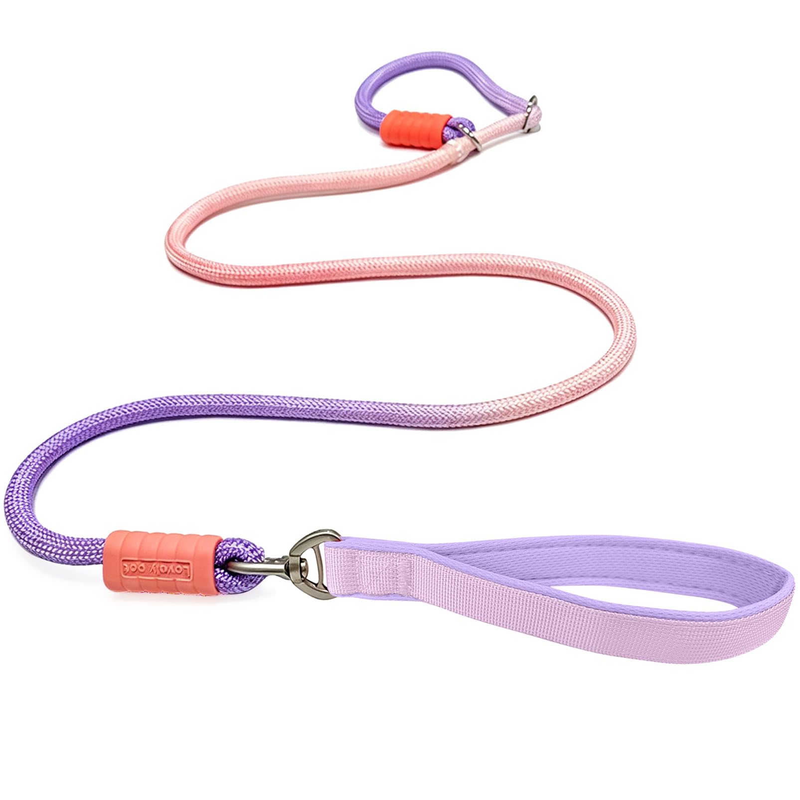 Slip Lead for Dogs - 1.5m Durable Training Leash with Rubber Stopper, Easy to Slip On No Collar or Harness Needed, Anti-Tangle Anti-Choke Rope Dog Leads with Pad Handle for All Breeds (Purple, M)