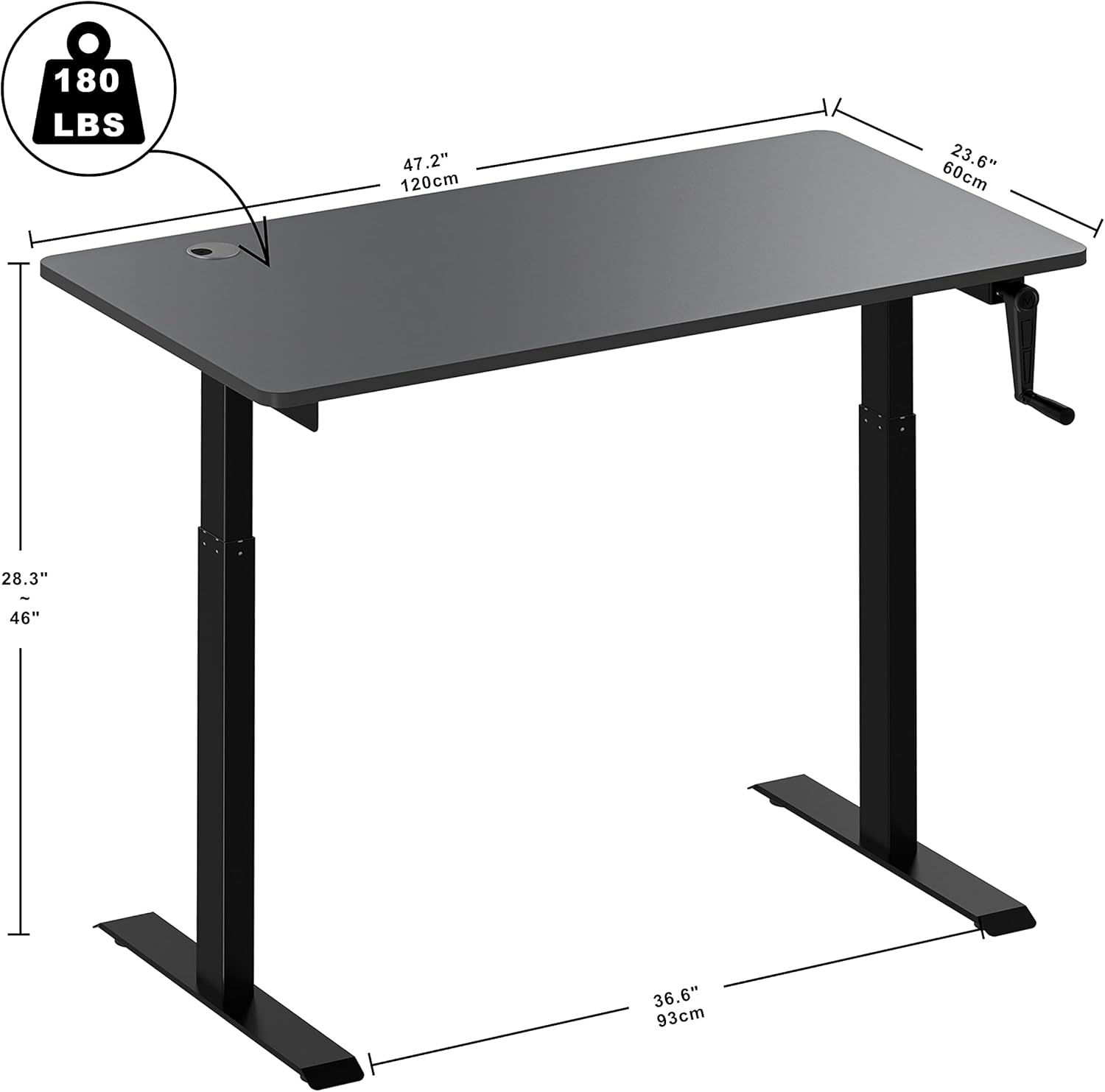 ONTRY Standing Desk 47 Inch Height and Width Adjustable Stand up Desk with Crank Handle for Home Office : Home & Kitchen