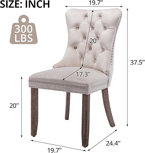 Miniatura 130 de i-POOK Juego de 2 sillas de comedor tapizadas de terciopelo, sillas de comedor con respaldo de alas con tirador de anillo, ribete de cabeza de clavo