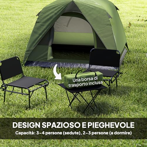 Outsunny Tenda da Campeggio per 3 Persone con Pavimento, Tenda da Trekking Famigliare a Cupola Impermeabile 3000mm con Tasche Rimovibile, Gancio per Lanterna e Borsa di Trasporto, Verde - 3