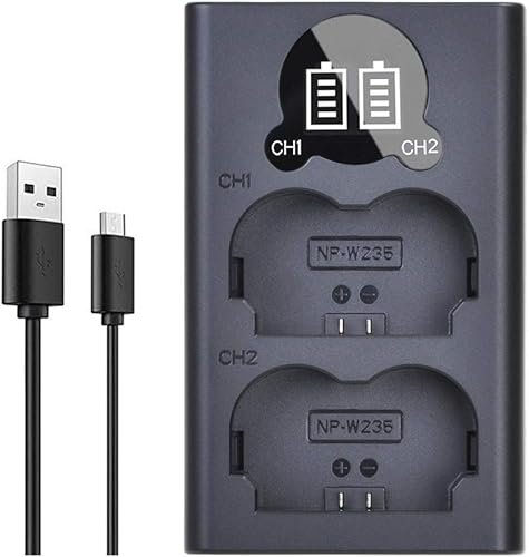 Tectra Smart LED Dual NP-W235 Cargador de batería con puerto tipo C para cámara digital sin espejo Fujifilm X-T5, X-T4, GFX50S II, GFX100S, X-H2S