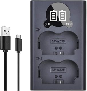 DuraPro Rapid LCD USB Dual NP-W235 NP W235 Battery Charger with Type C Port for Fuji X-T4, X-T5, X-H2, GFX 100S, GFX 50S II Camera