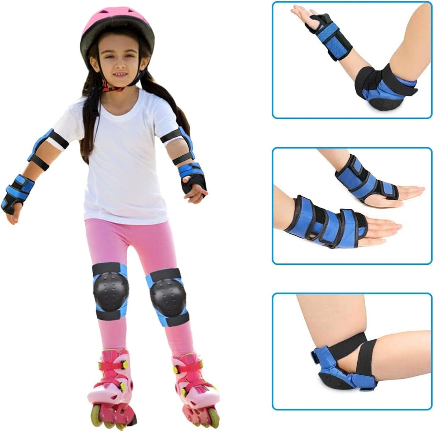 Conjunto De Equipo De Protección para Patines Kee Almohadillas Coderas Muñequeras para Niños Camisetas Monopatín para Adultos Ciclismo Ciclismo Bicicleta Patinete Pati, Blue, S(10-25kg)