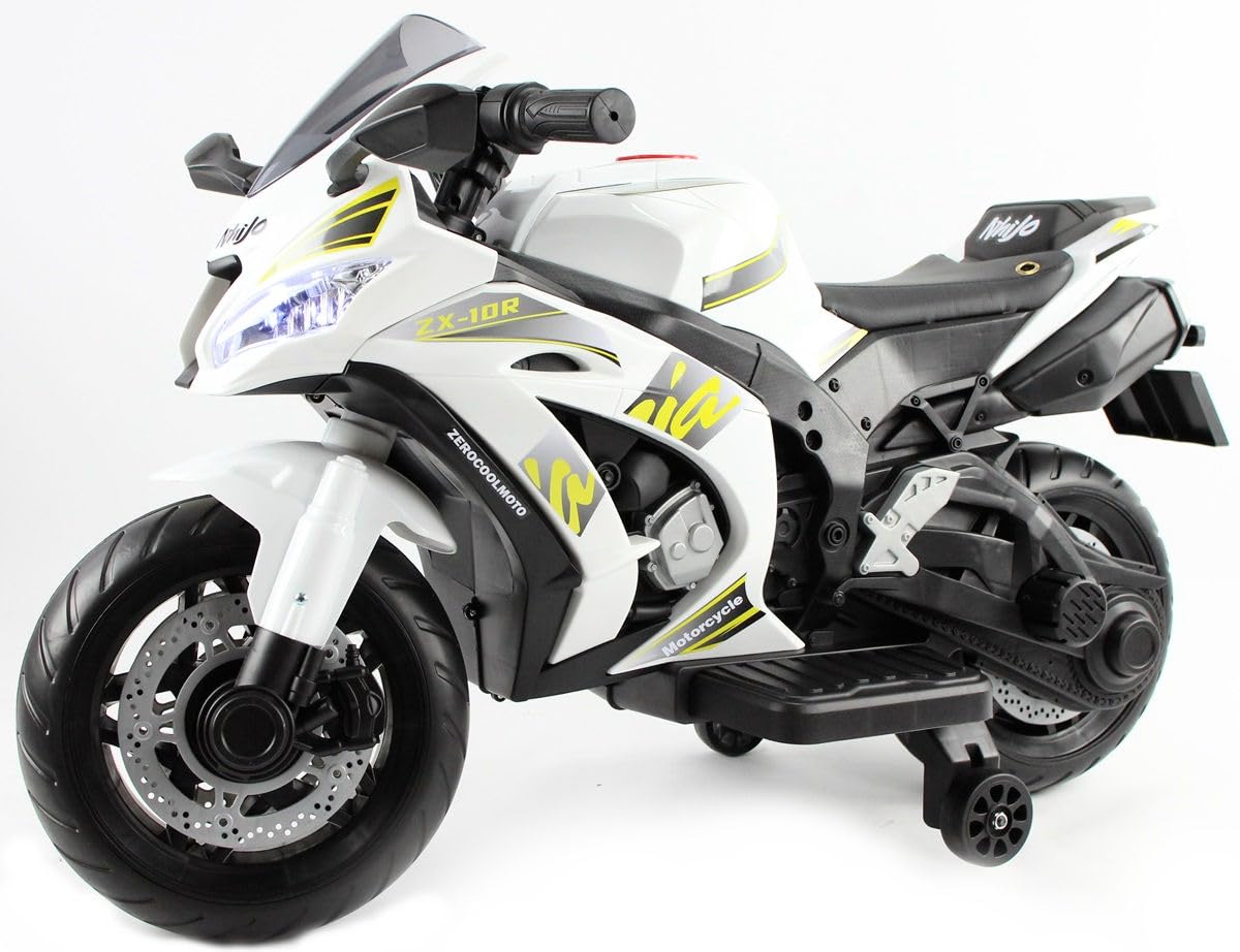 Playhouse Kinder Elektro Motorrad MBT, Ledersitz, Eva Räder, 12V 7ah Kinderauto Kinderfahrzeug (Weiß)