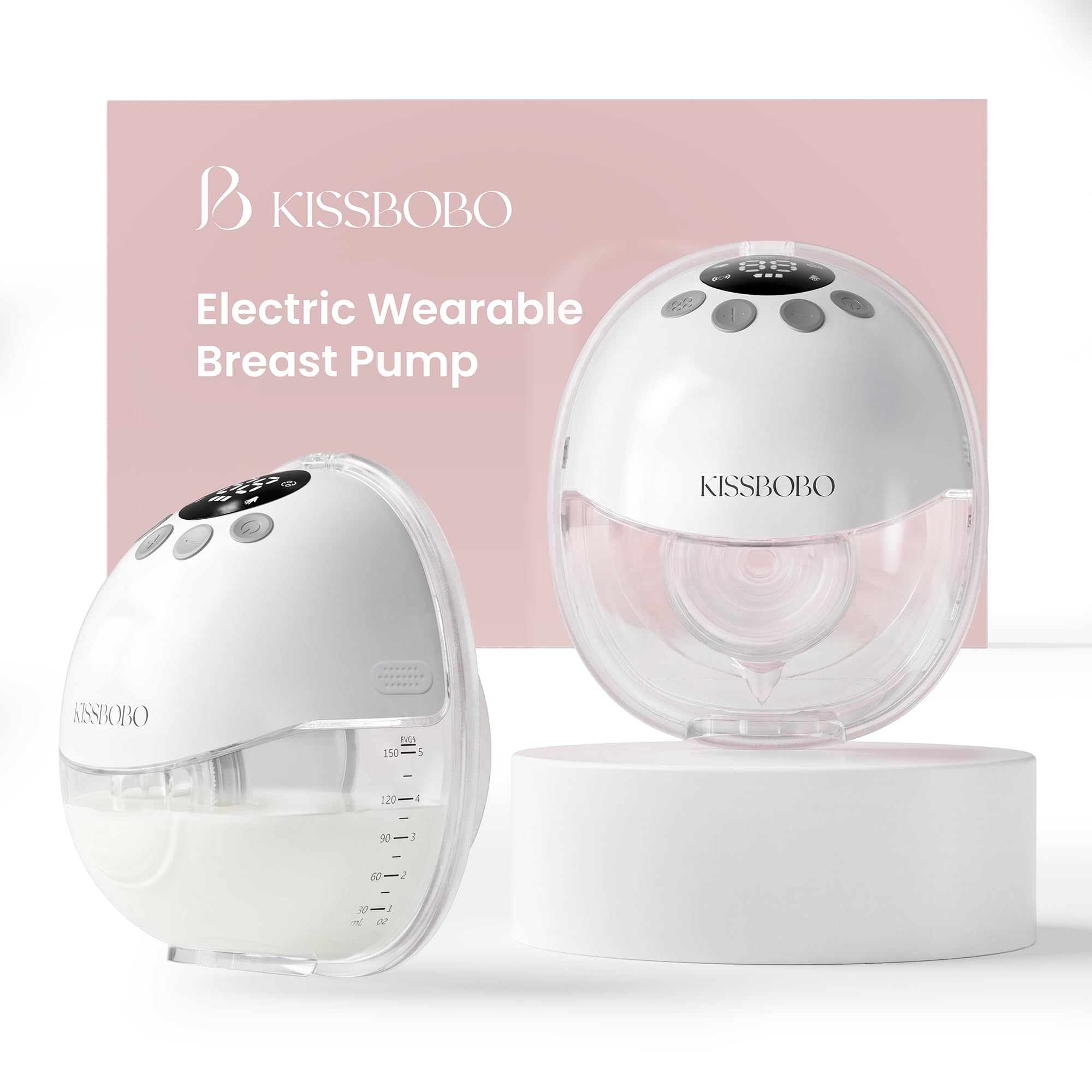 KISSBOBO K8 Sacaleches Electricos Manos Libres Doble | Succión de hasta 320mmHg, Extractor de leche recargable, 4 modos 19 niveles, batería 1300mAh, bajo ruido, Blanco 2Piezas