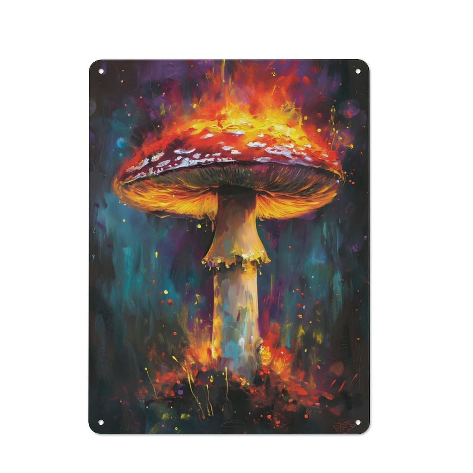 Junmoney Abstract Mushroom Flames Industrial-Style Metal Plaque 40X30cm For Workshop Wall, For Vintage Wall Decor Fans, For Themed Room Decoration