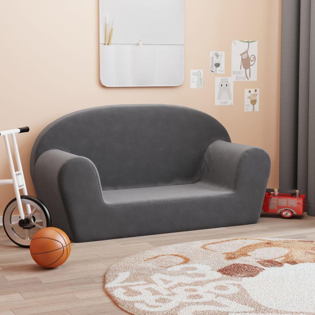 vidaXL Canapé pour Enfants 2 Places, Mini-canapé avec Housse Amovible, Canapé pour Tout-Petits, Meuble de Chambre d'enfant, Anthracite Peluche Douce