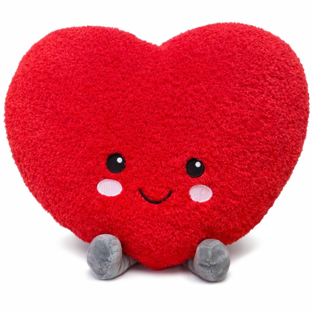 PMS 35cm Valentines Heart Plush Cushion Soft Red Love Heart Pillow with Feet – Cute Cuddly Stuffed Toy Gift for Girlfriend Wife Partner Her Him Romantic Valentines Day Bedroom Decor Present