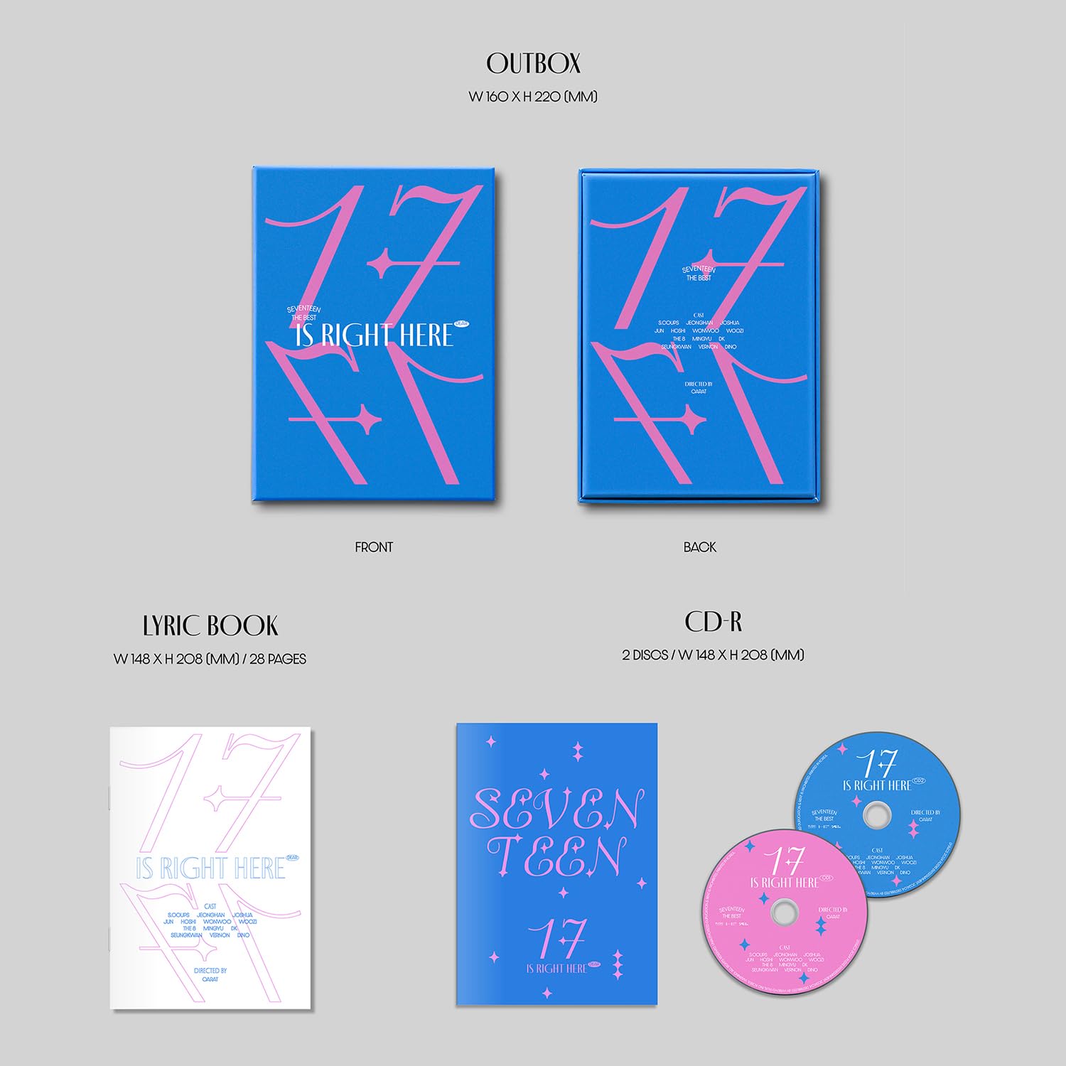 SEVENTEEN - BEST ALBUM [17 IS RIGHT HERE] (DEAR Ver. - Random Ver.) Ounbox + Hardcover Binder let + Lyric R + Random Photocard + 2 Pin badges + 4 Extra Photocards