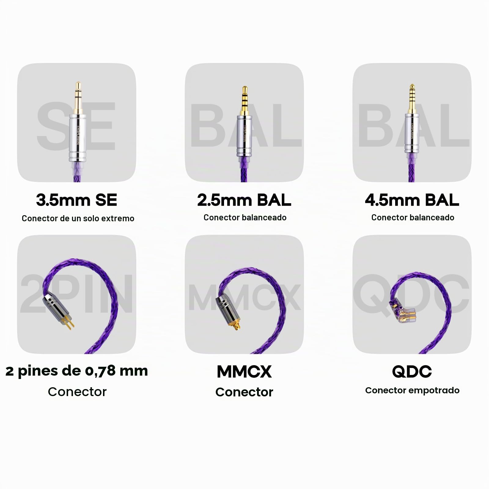 Linsoul Tripowin Zonie 16 Core Silver Plated Cable SPC Earphone Cable (2pin-0.78, 4.4mm, Violet)