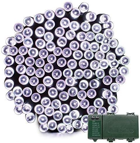 LALAPAO Battery Operated 200 LED String Lights with Automatic Timer Fairy Christmas Lighting Decor for Outdoor Indoor Xmas Tree Garden Patio Lawn Outside Home Party Landscape Decorative (White)
