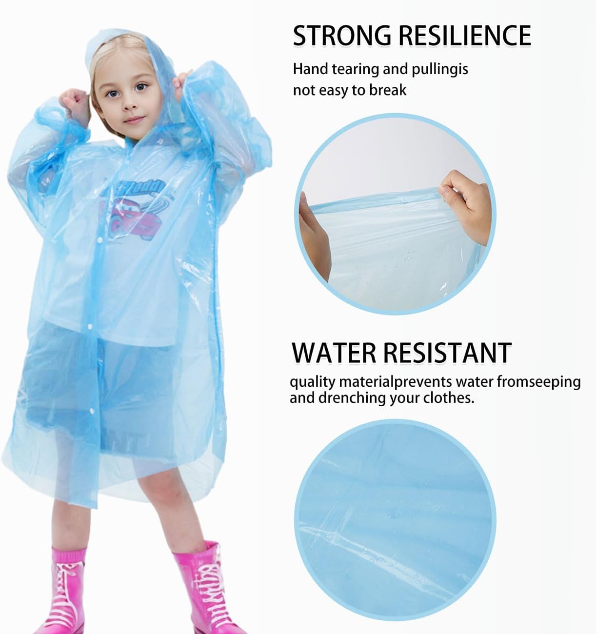 Disposable Rain Ponchos for Kids,Rain Ponchos Family Pack,Clear Kids Ponchos,Individually Wrapped.