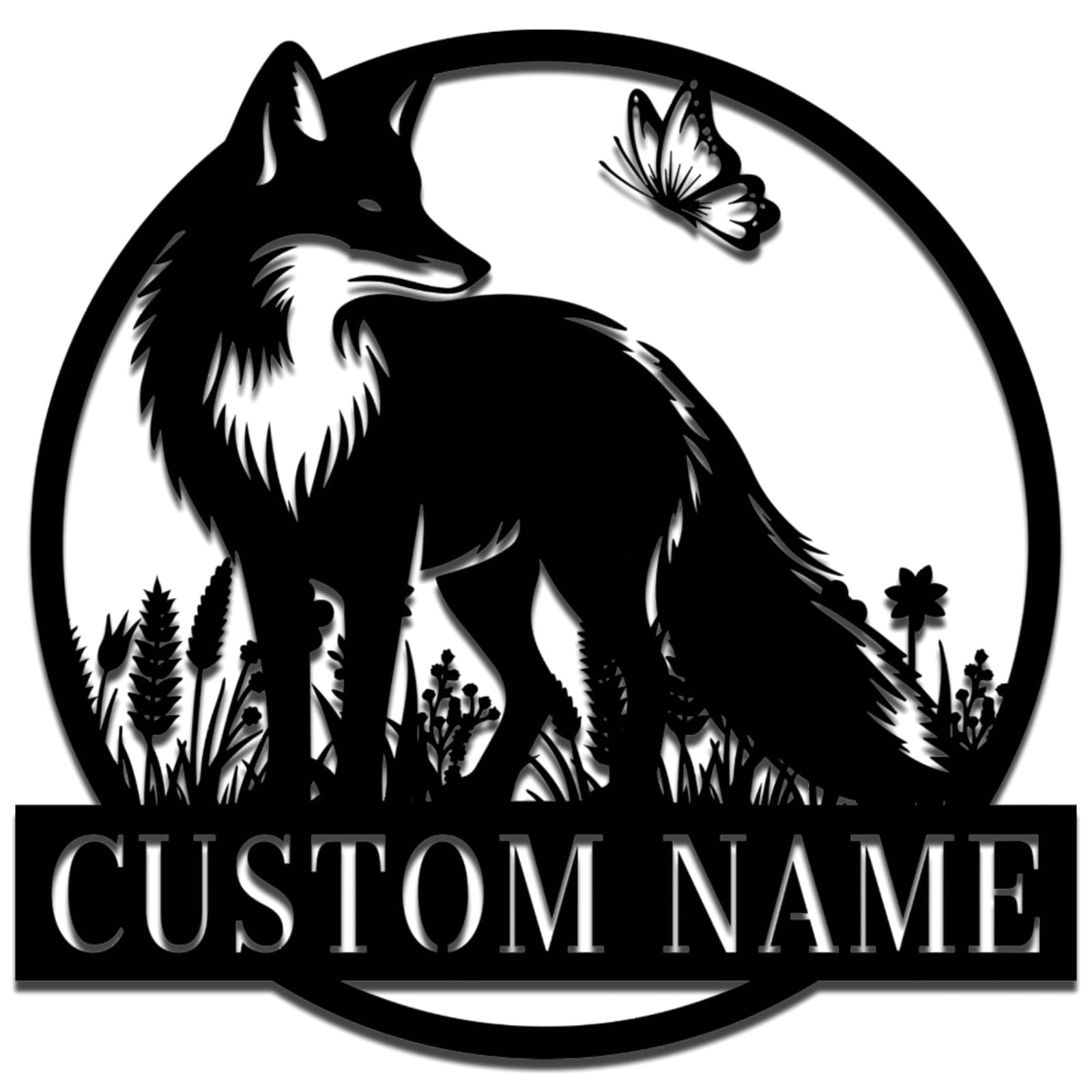 Met5kdm Fox-1 Personalised Fox Flower Metal Wall Decoration,Custom Fox Name Sign,Metal Family Name Sign With Fox,Cabin Decor, Housewarming Gift, Hunter Gift Fox 1