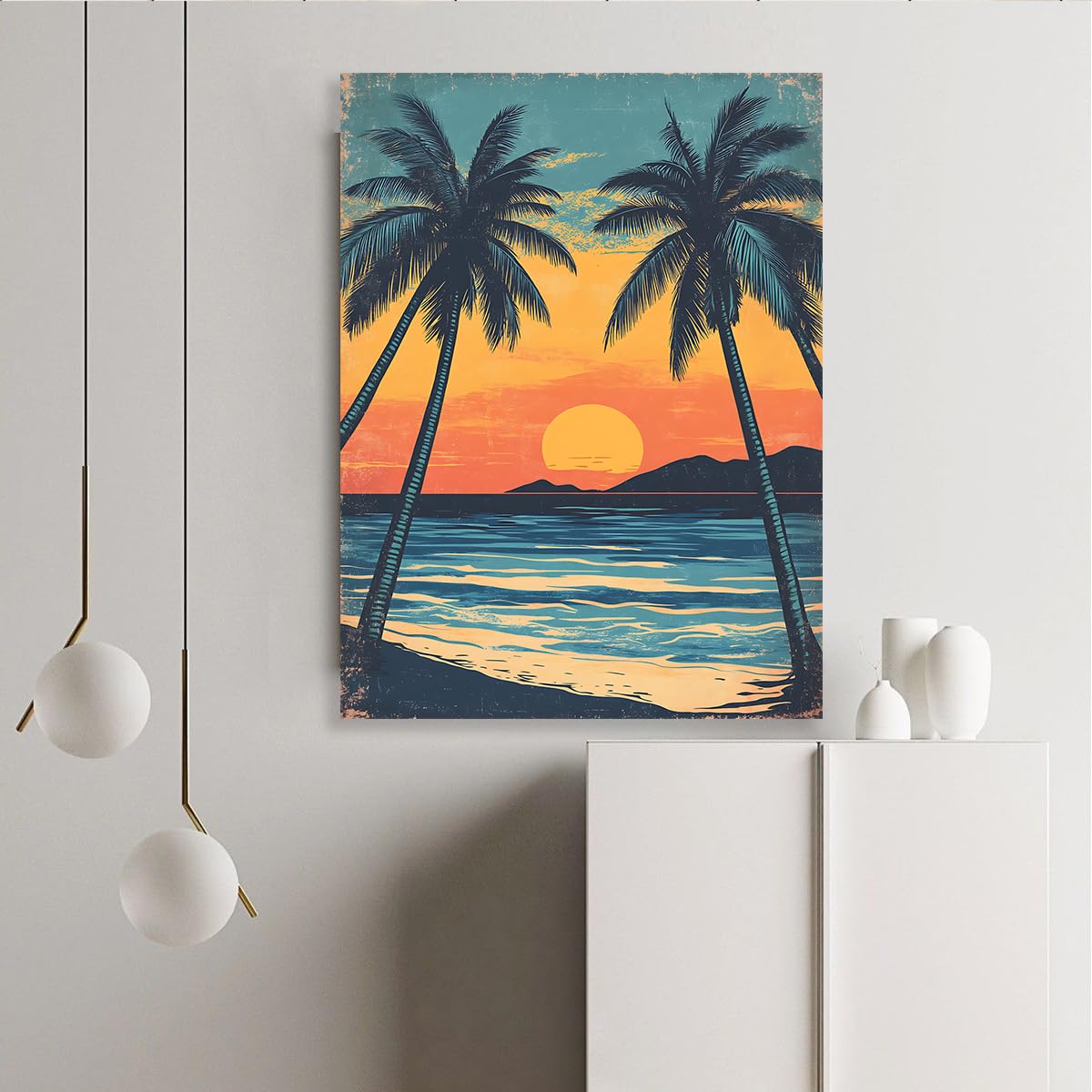 Via Vela Arte de pared de playa tropical cartel enmarcado de atardecer grabados vibrantes de lienzo en isla estética naturaleza para oficina decoración de habitaciones de invitados 60x90cm