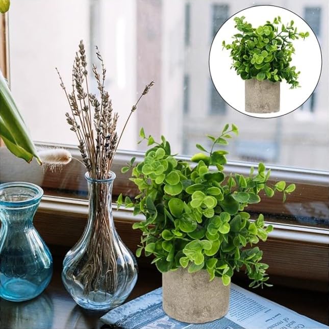 HOMEXO Lifelike Artificial Stonepot Eucalyptus Plant for Effortless Indoor and Outdoor Beauty and Convenience Across Home, Office, and Bathroom Décor