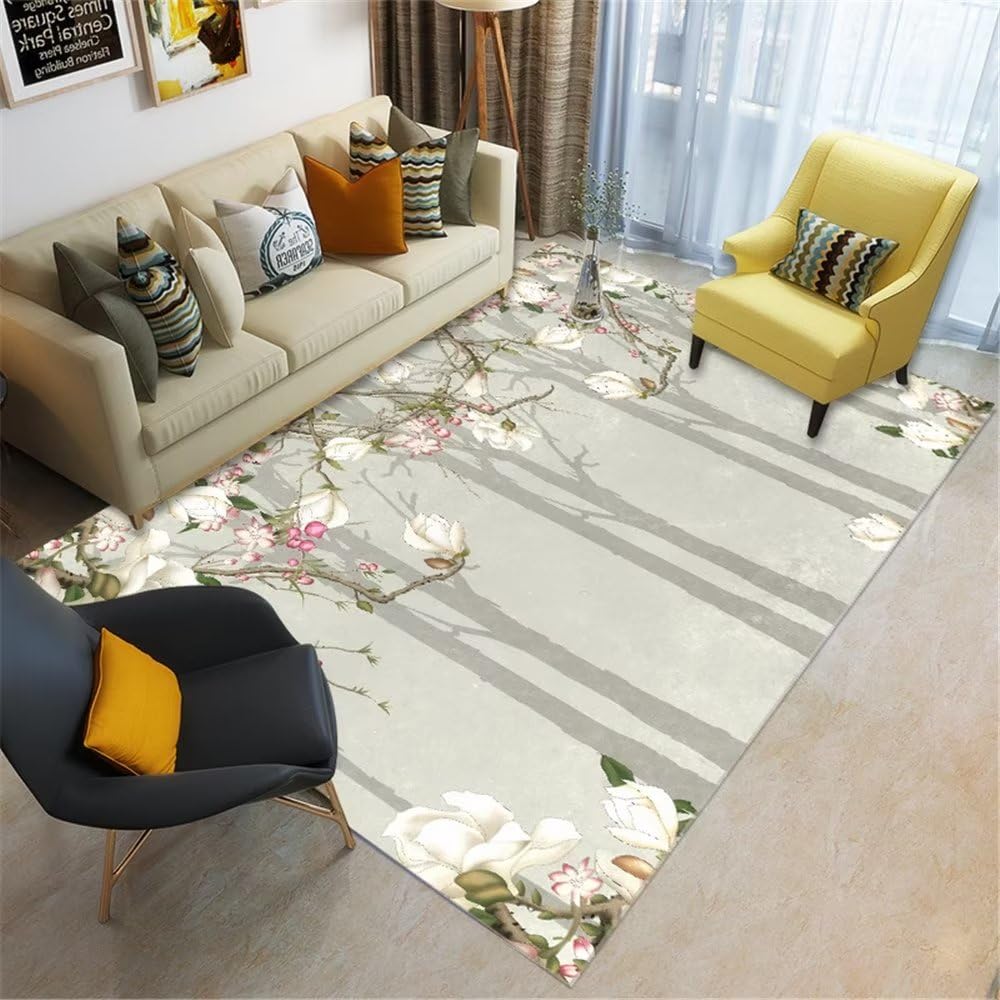 Tapis de salon gris 40x60cm lavable motif bois pour terrasse et restaurant